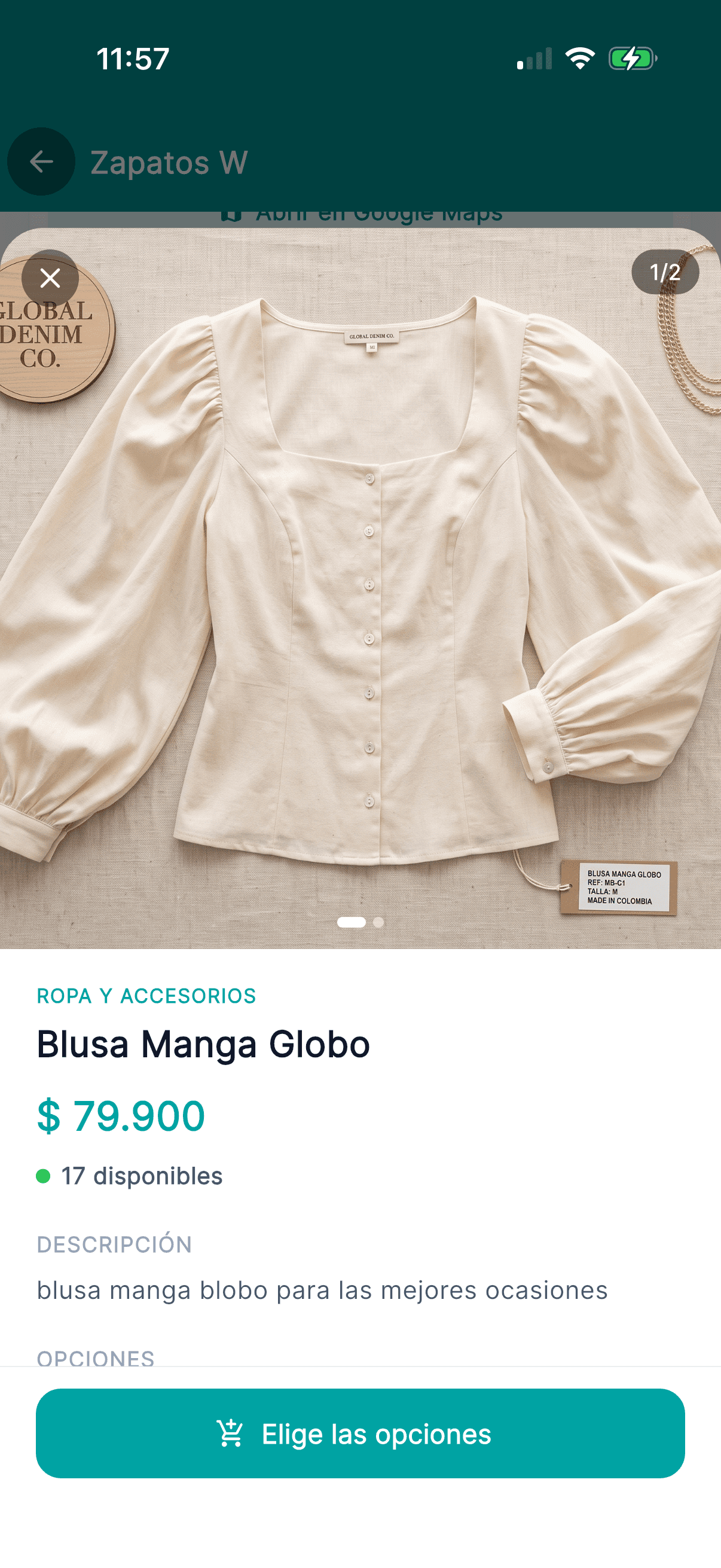 Detalle de un producto en la tienda de un comercio local