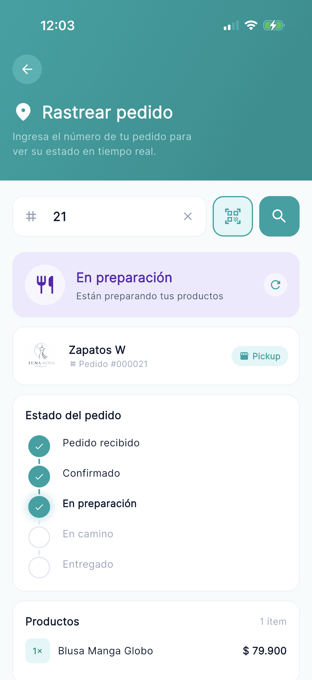 Rastreo del pedido en tiempo real dentro de la app